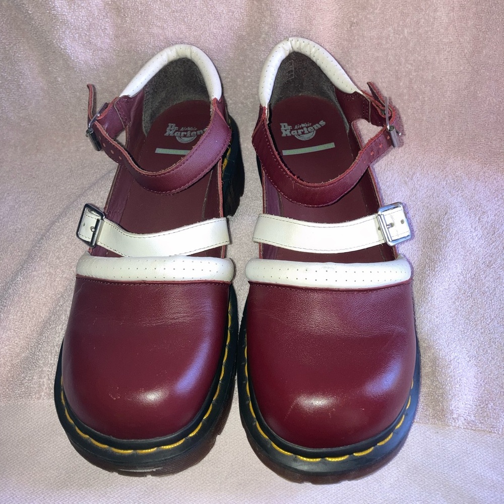 Dr Martens x Agyness Deyn / Chunky Double Strap Maroon Mary Jane Platforms